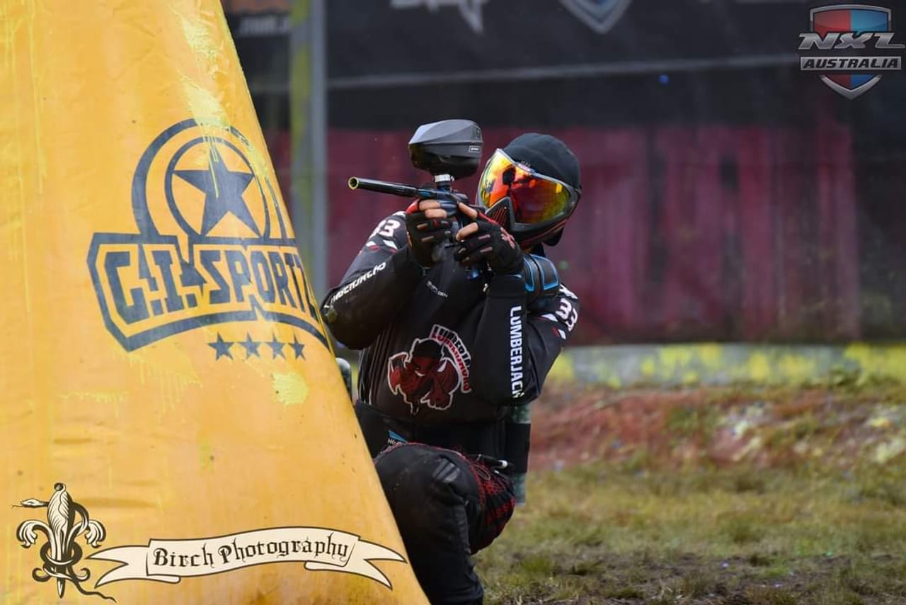 A Lumberjacks player behind a bunker